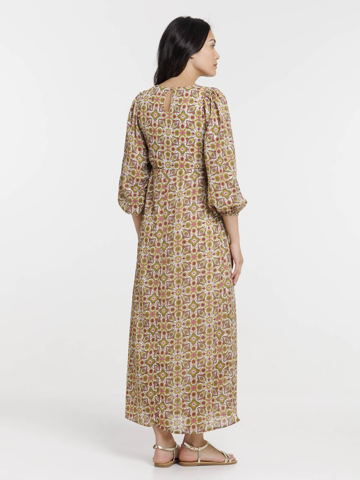 Robe longue imprimée femme kaki indien