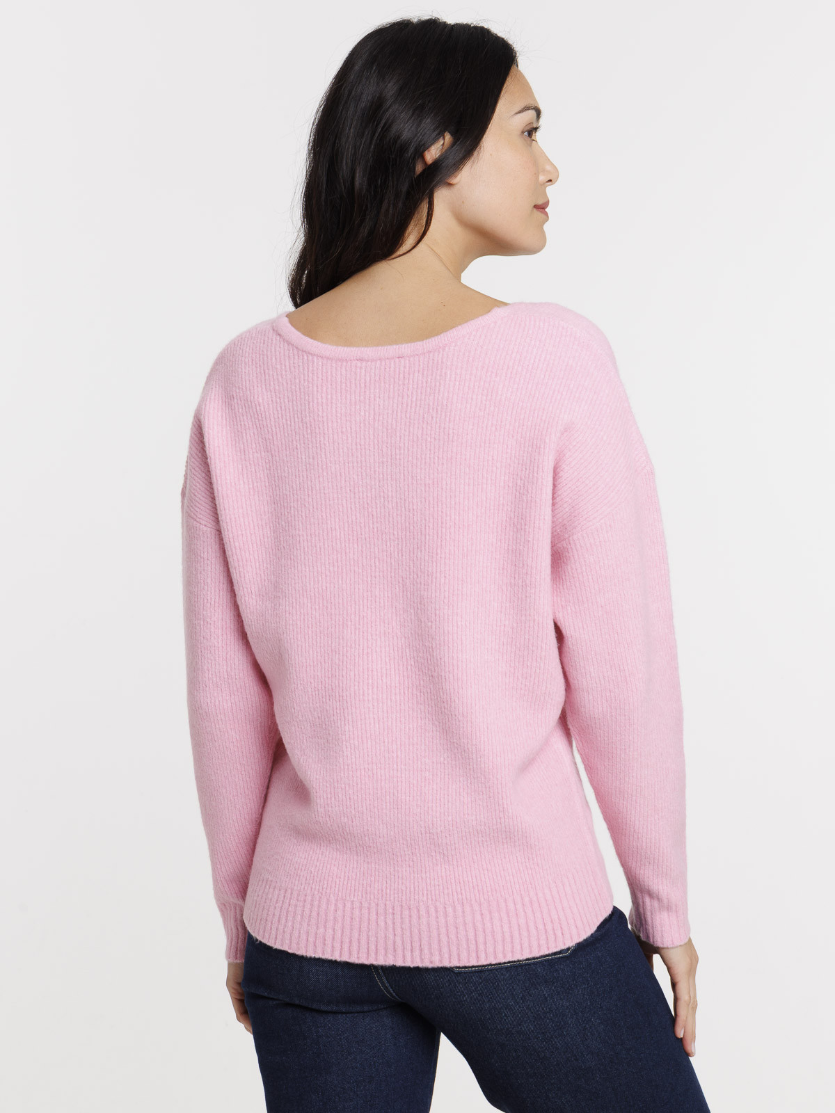 Pull col V rose femme Pull col V rose femme