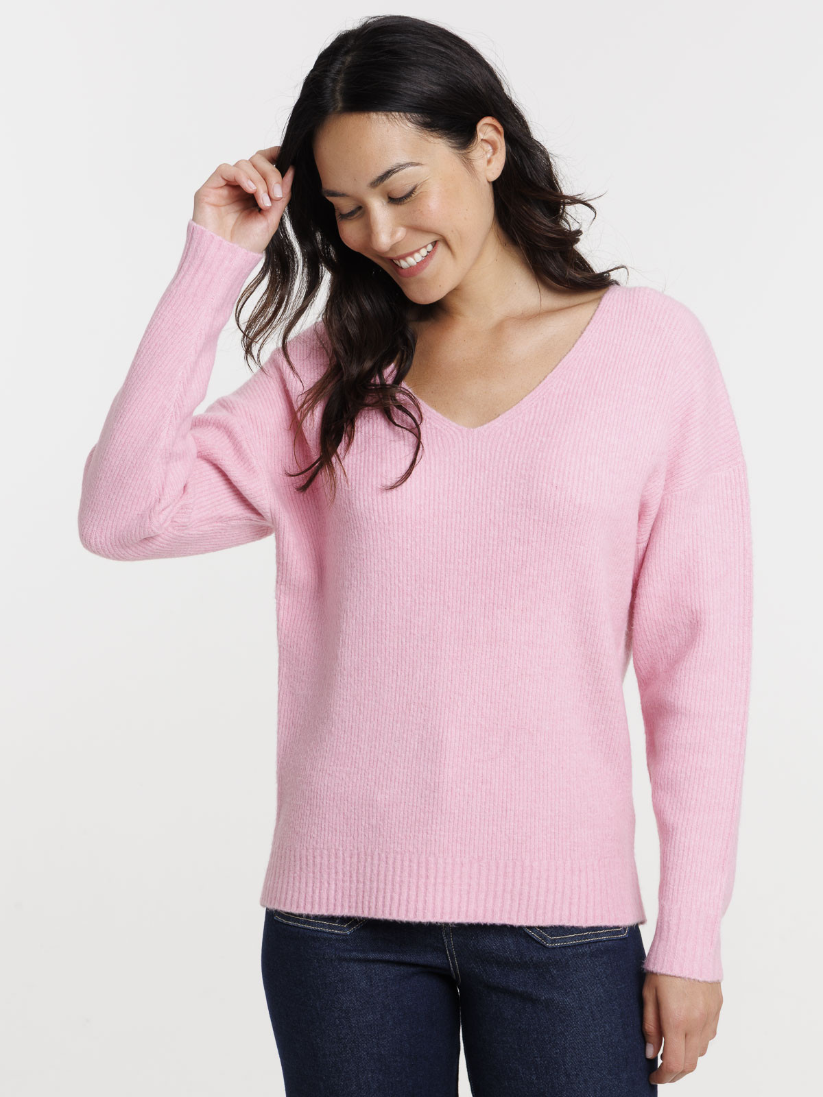 Pull col V rose femme Pull col V rose femme