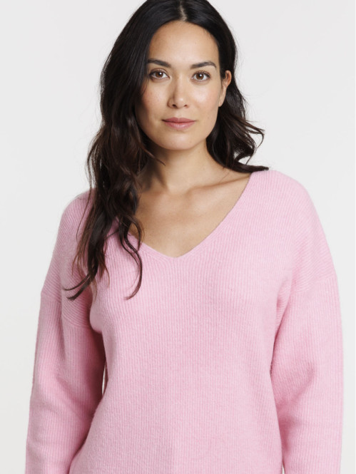 Pull col V rose femme Pull col V rose femme
