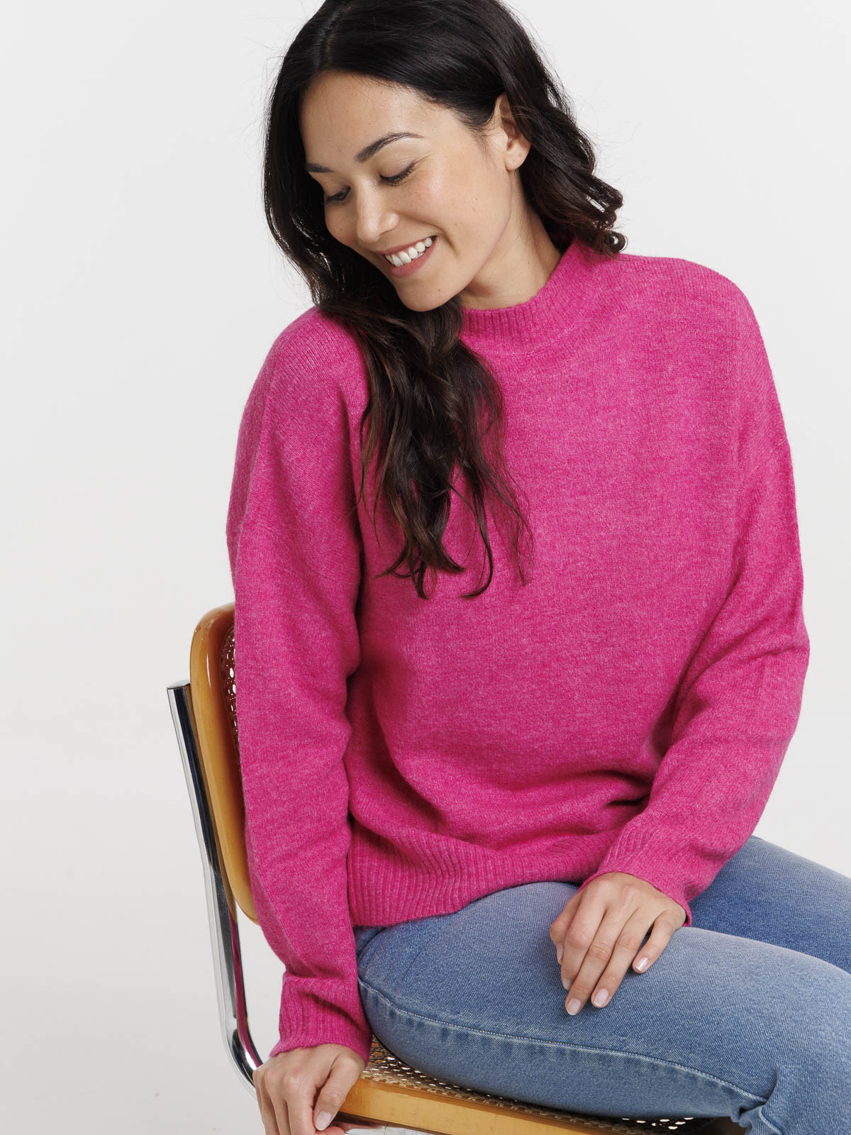 Pull col montant fushia femme Pull col montant fushia femme