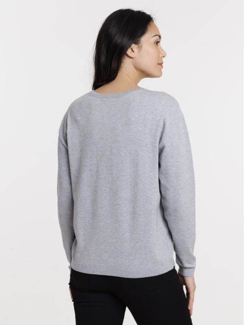 Pull fin col rond gris...