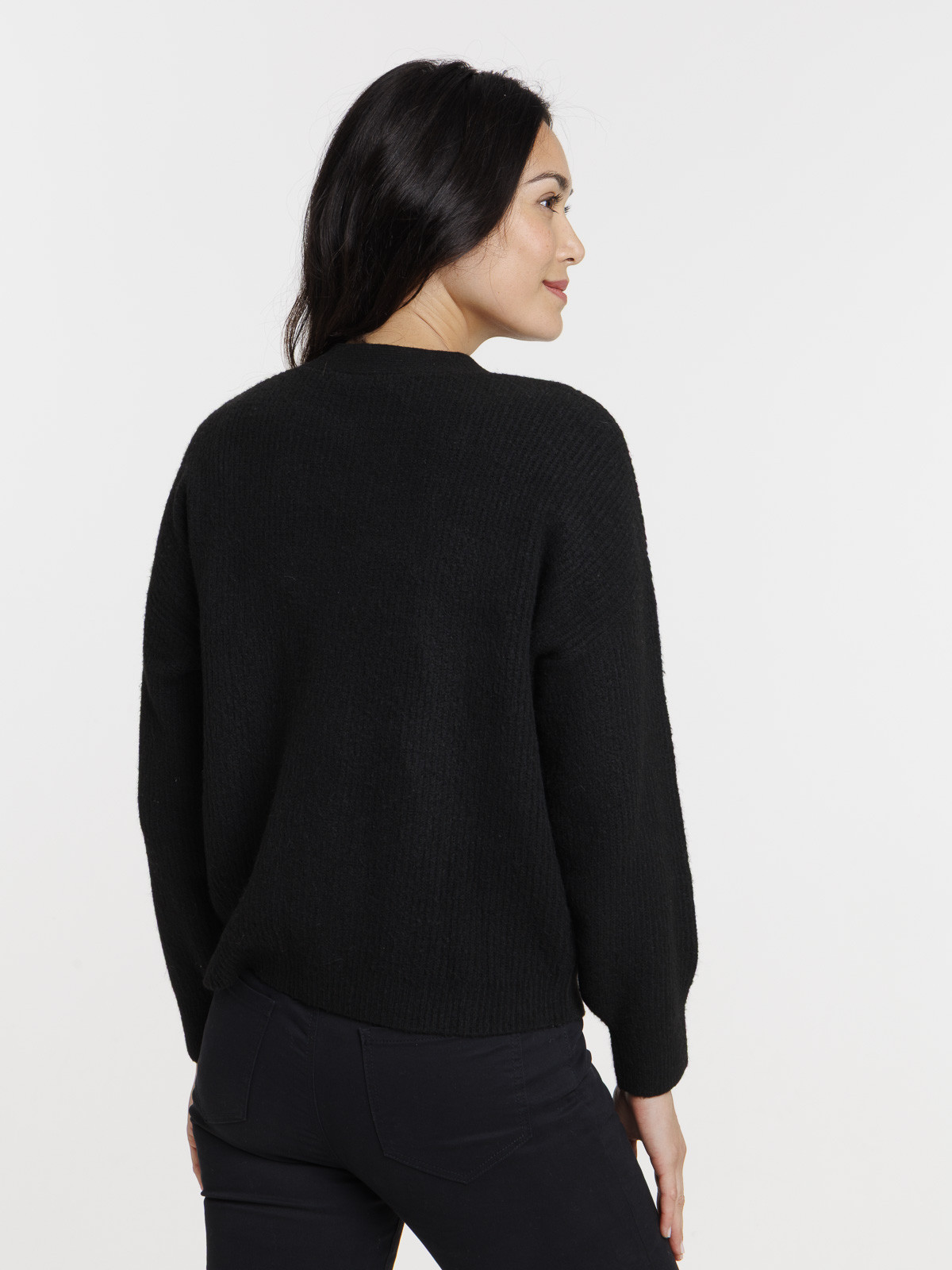 Gilet boutonné col V noir femme