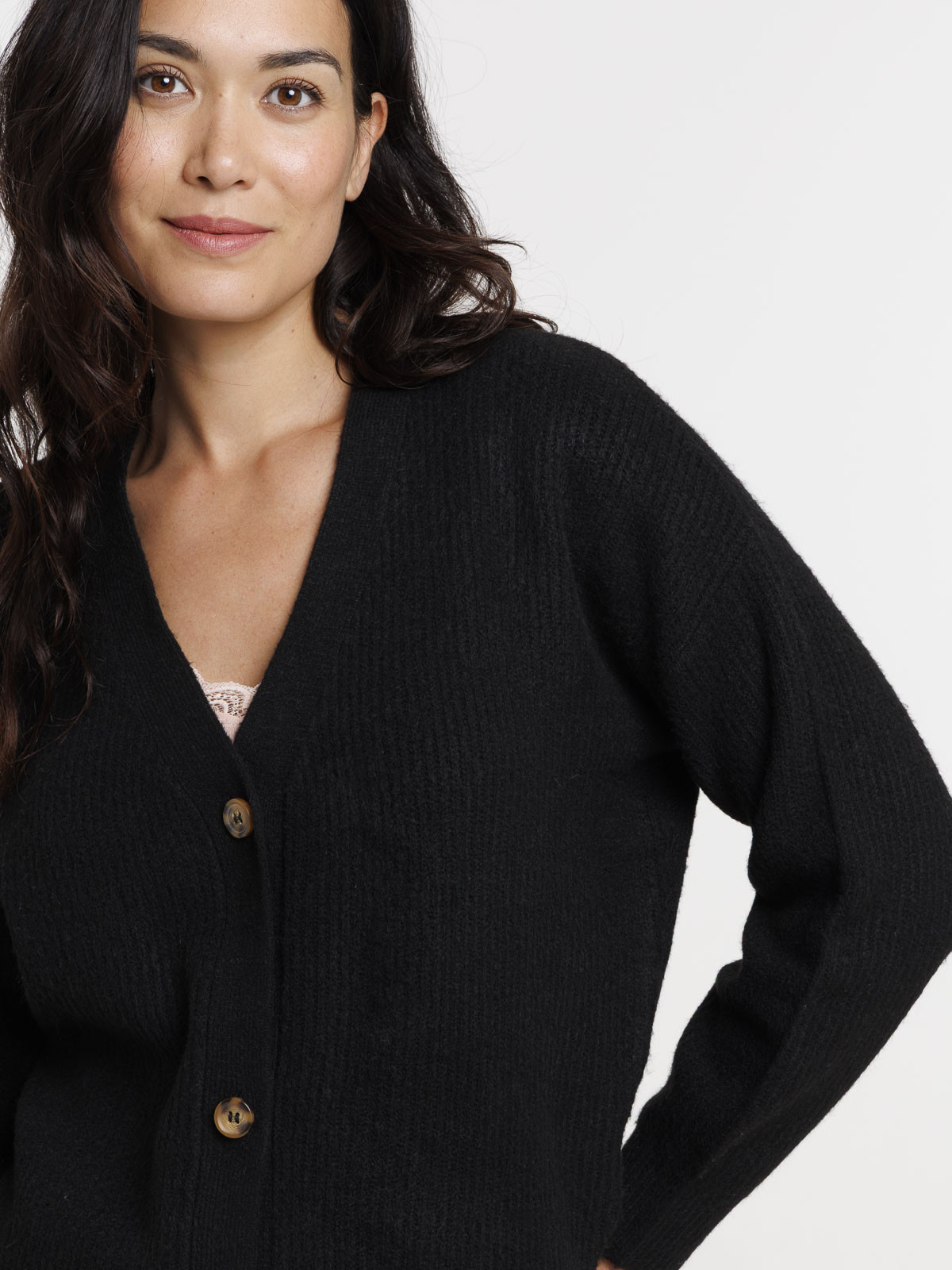 Gilet boutonné col V noir femme