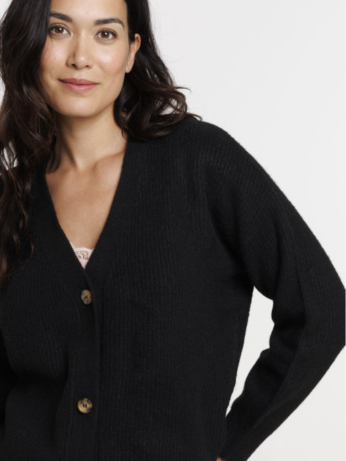 Gilet boutonné col V noir femme