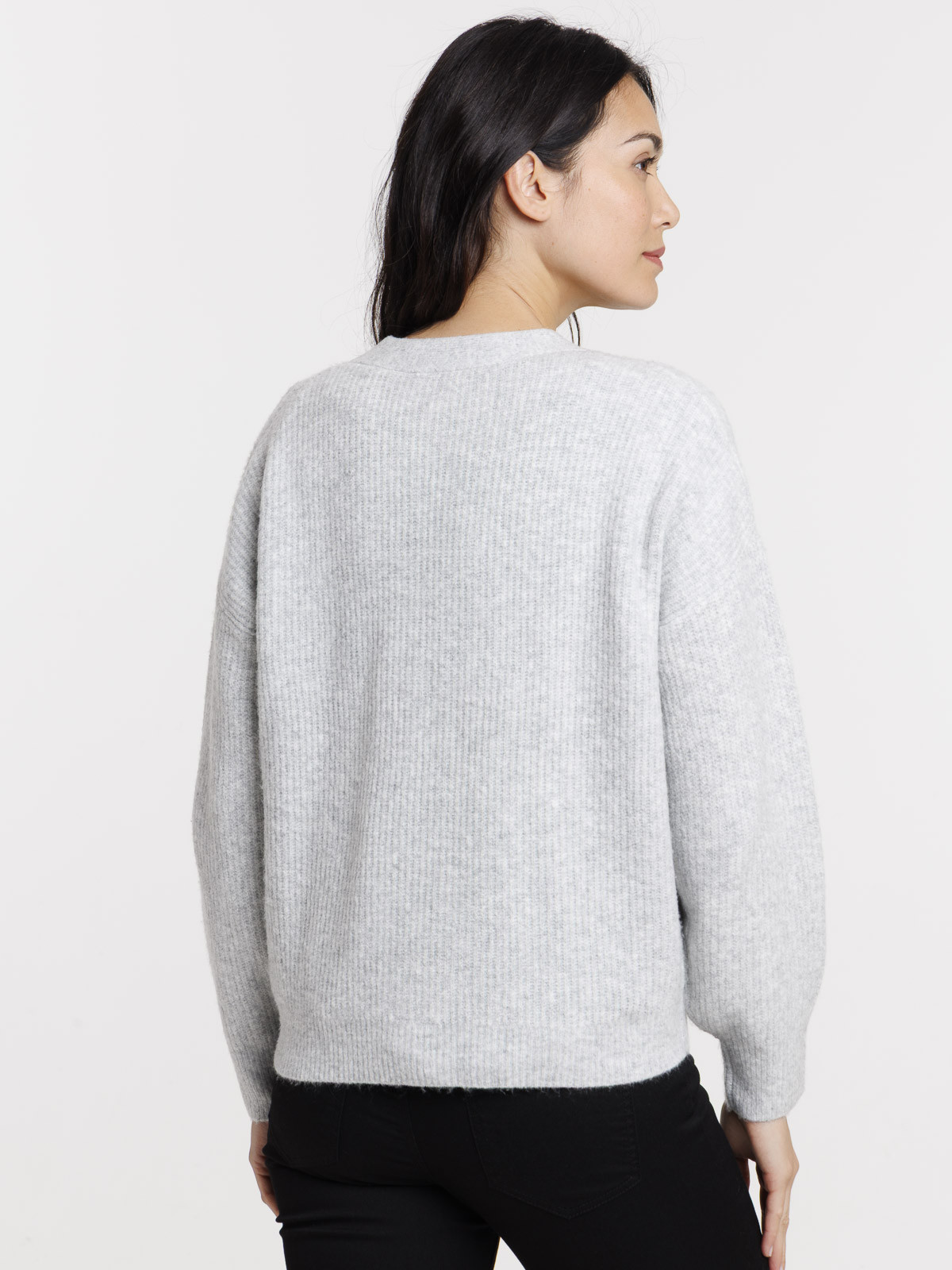 Gilet boutonné col V gris chiné femme