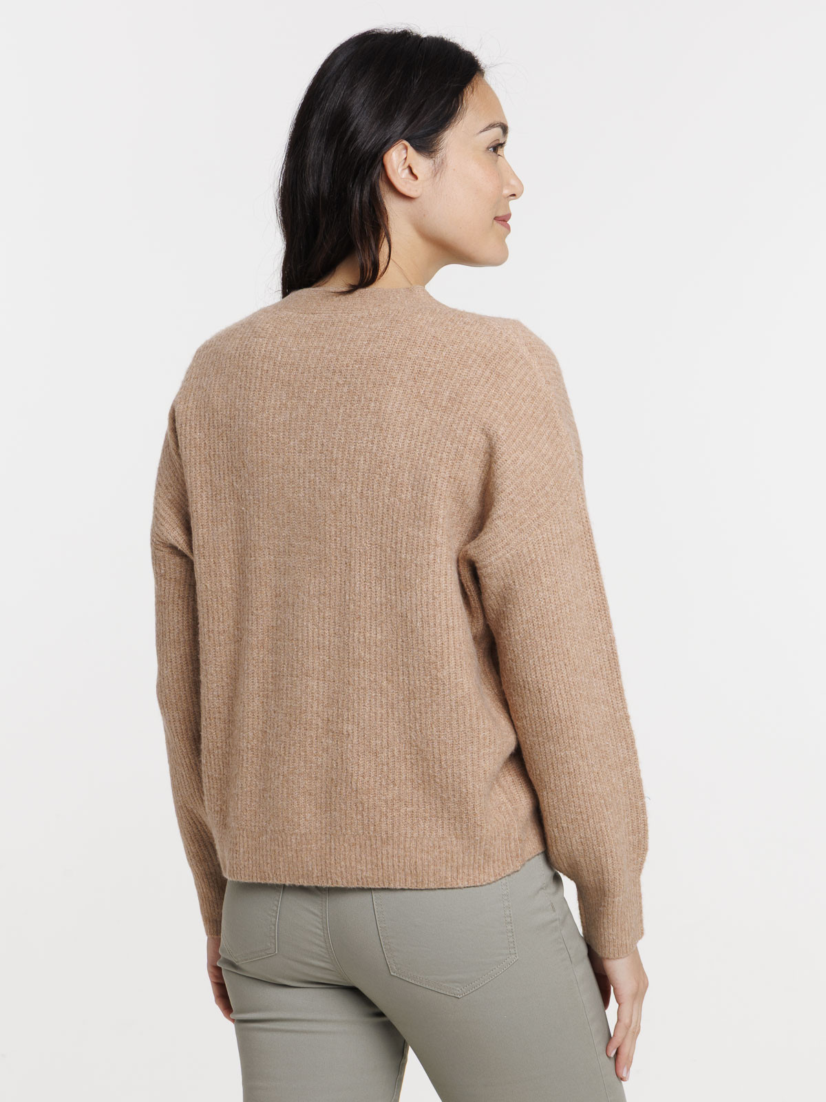 Gilet boutonné col V camel chiné femme