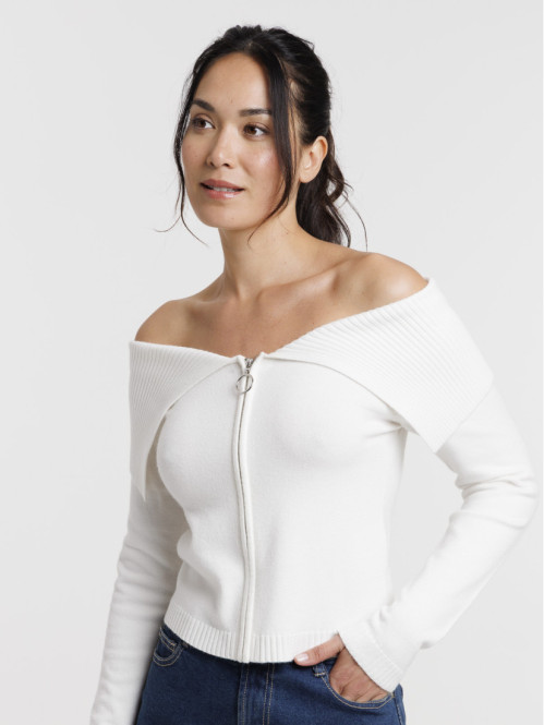 Gilet court zippé écru femme