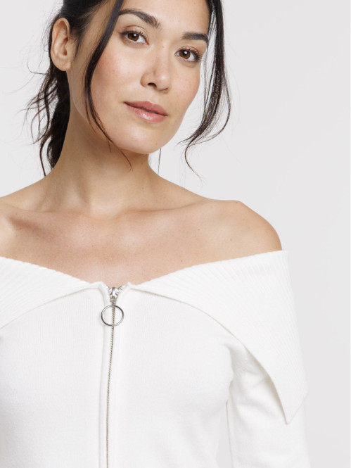 Gilet court zippé écru femme