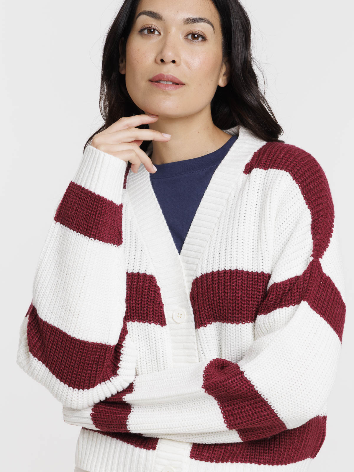 Gilet écru rayé lie de vin femme