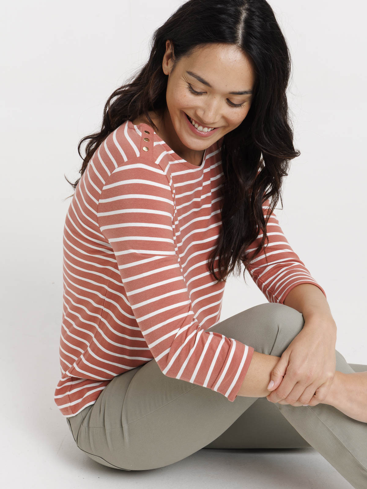 T-shirt rosewood rayé écru femme