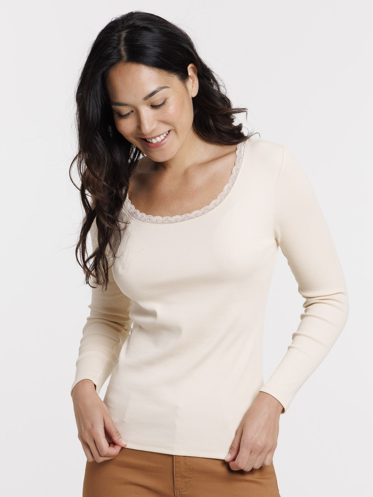 T-shirt col rond dentelle femme