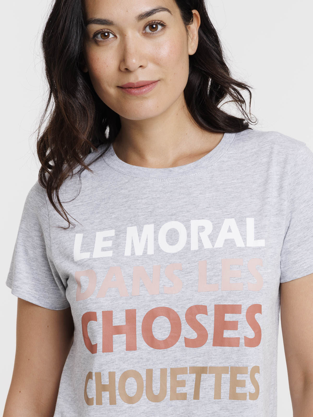 T-shirt message gris chiné femme