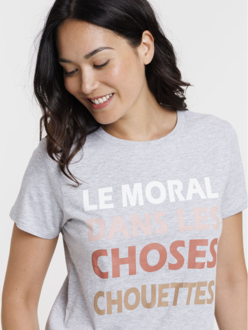 T-shirt message gris chiné femme