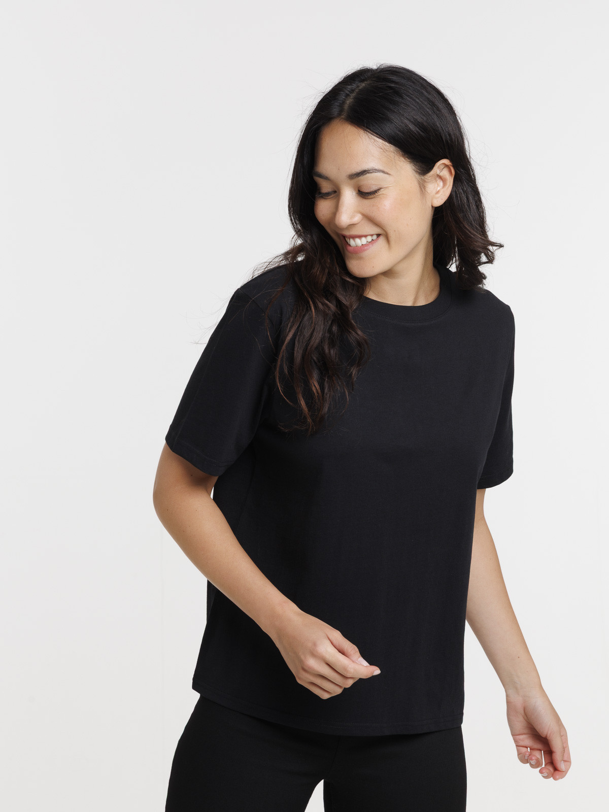 T-shirt col rond oversized noir femme