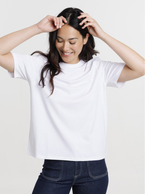 T-shirt col rond oversized blanc femme