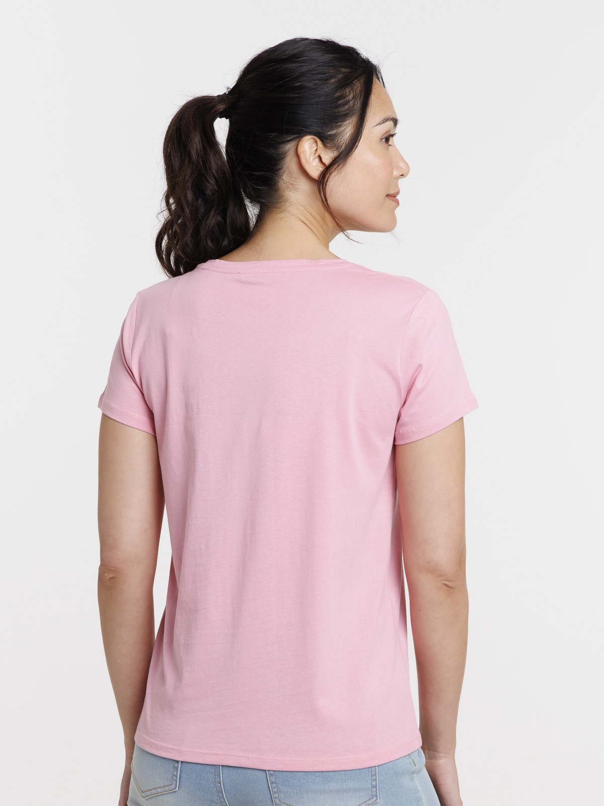Tee-shirt col rond rose femme