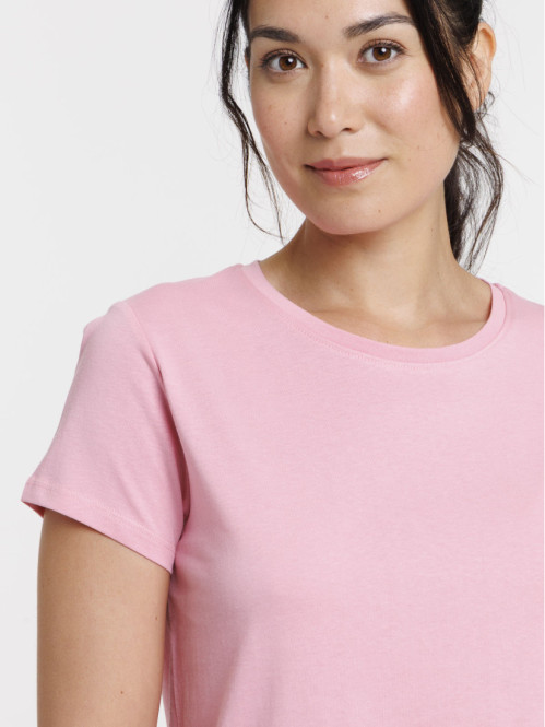 Tee-shirt col rond rose femme