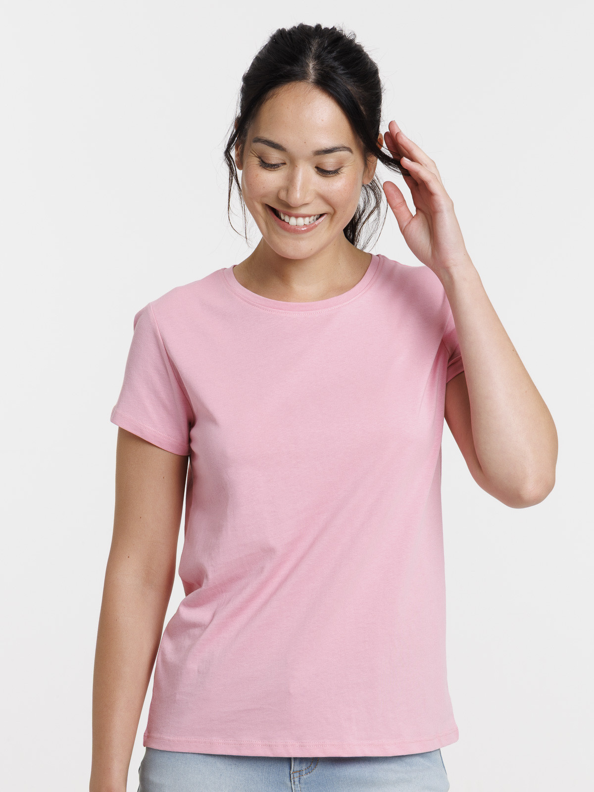 Tee-shirt col rond rose femme