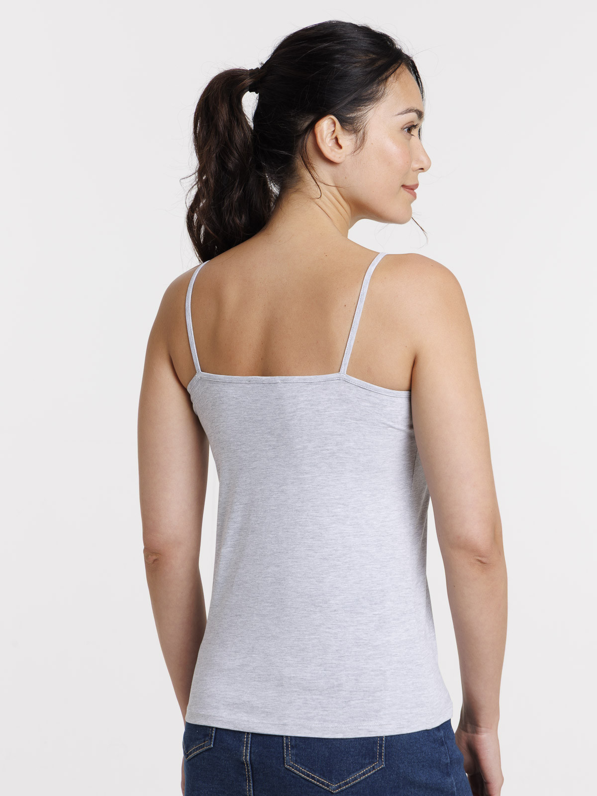 Débardeur col V gris clair chiné femme Débardeur col V gris clair chiné femme