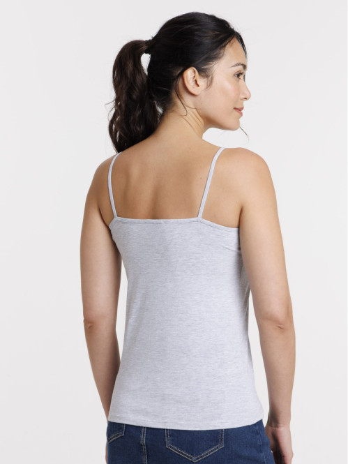 Débardeur col V gris clair chiné femme Débardeur col V gris clair chiné femme