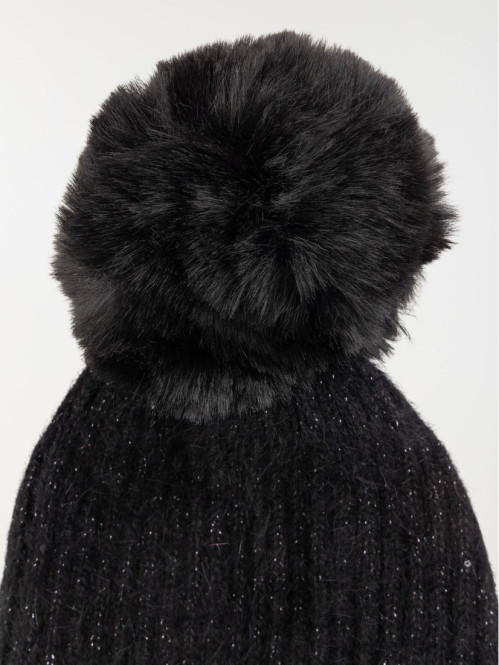 Bonnet pompon noir fille