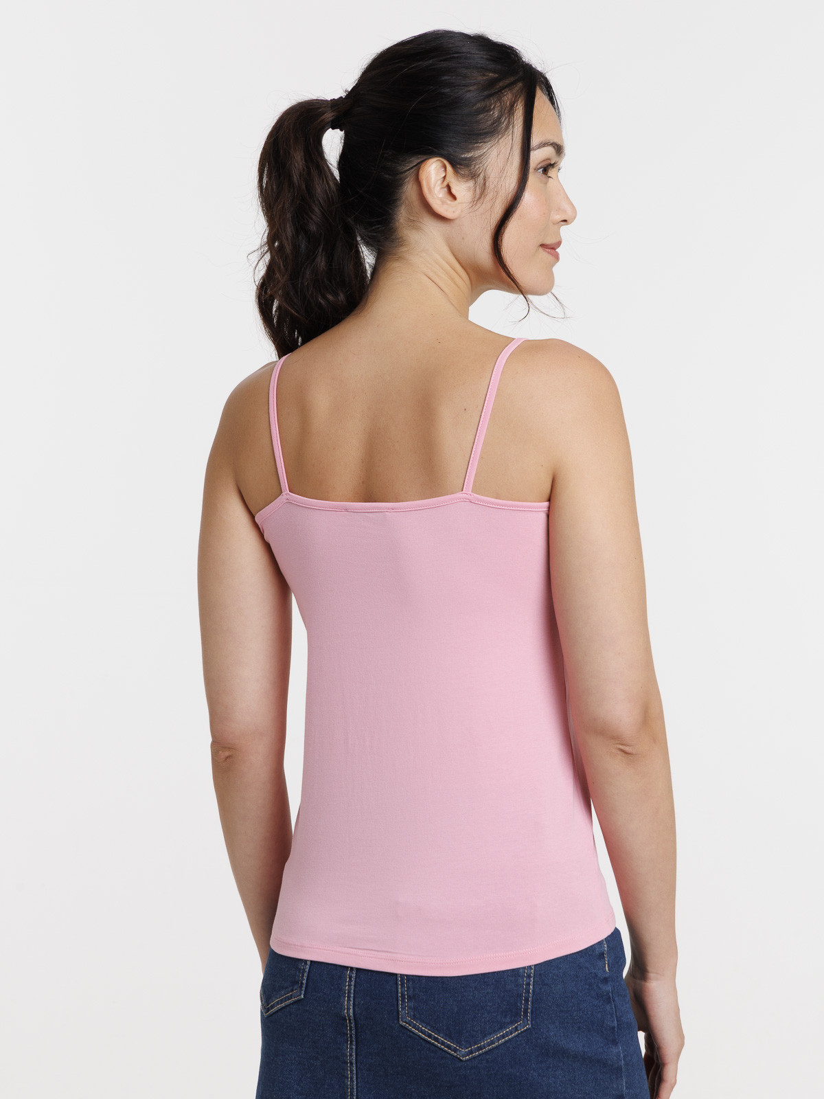 Débardeur bretelles col V rose femme