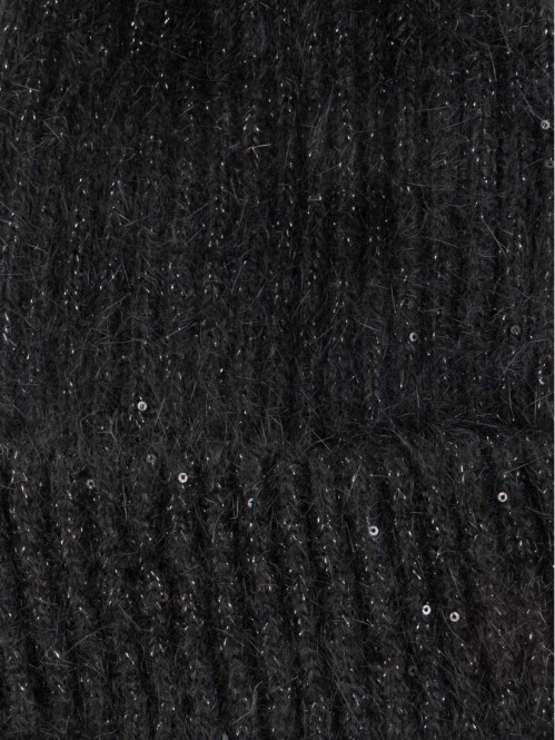Bonnet pompon noir fille