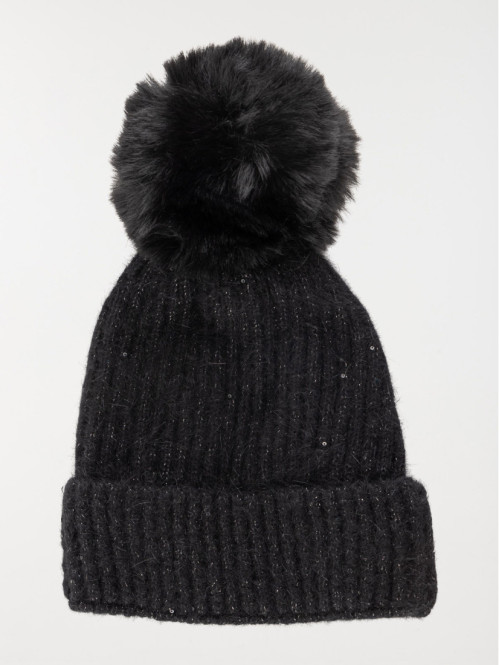 Bonnet pompon noir fille