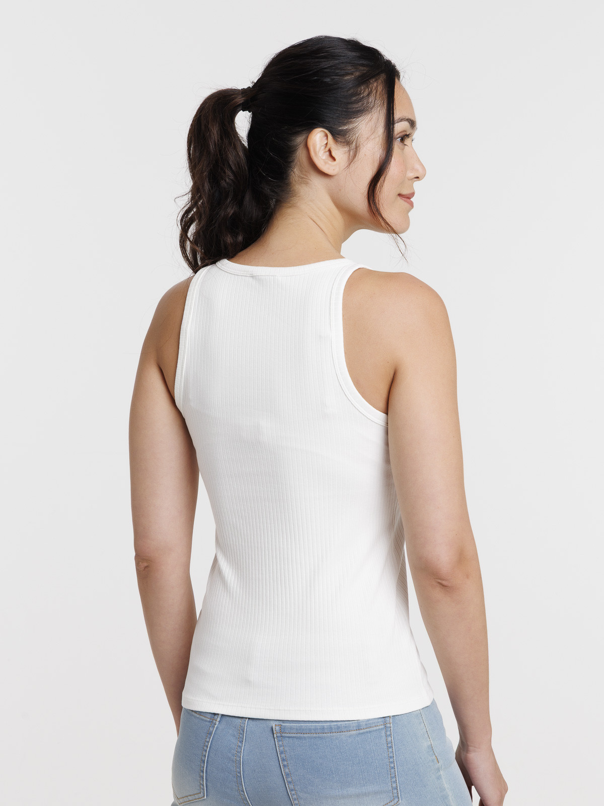 Débardeur côtelé blanc cassé femme