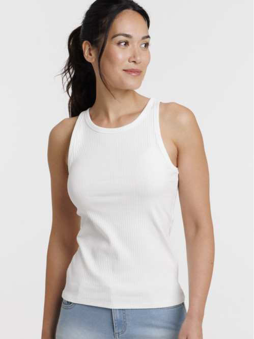 Débardeur côtelé blanc cassé femme