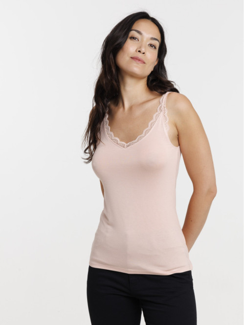 Débardeur col V dentelle rose femme Débardeur col V dentelle rose femme