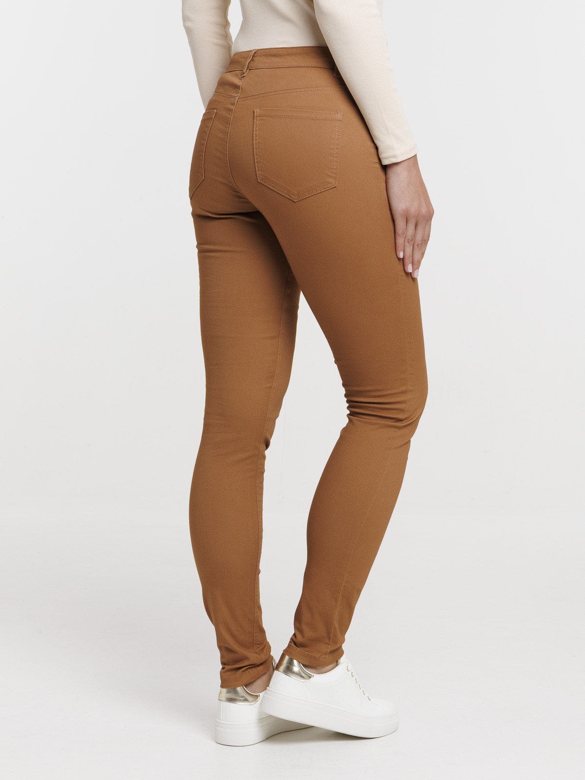 Pantalon skinny camel foncé femme
