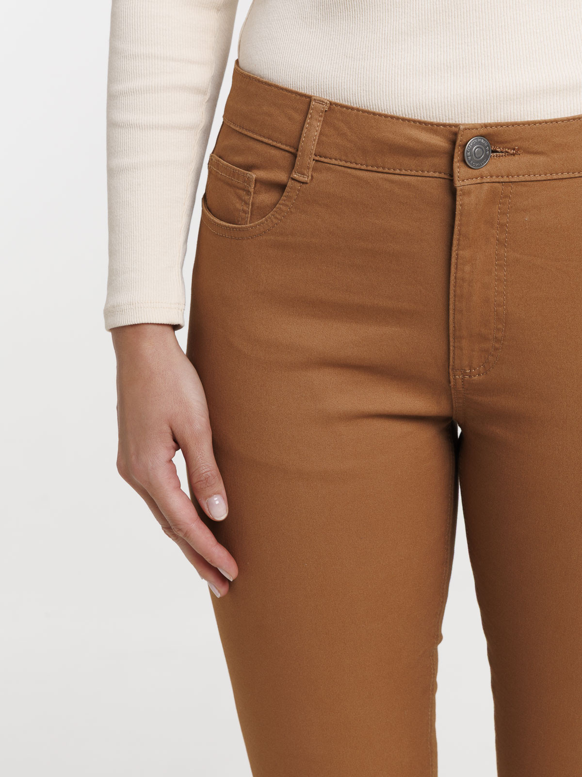 Pantalon skinny camel foncé femme