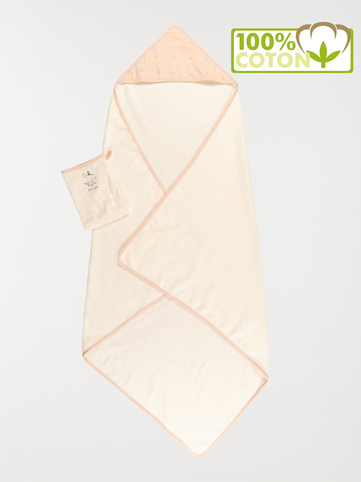 Cape de bain et gant rose bébé