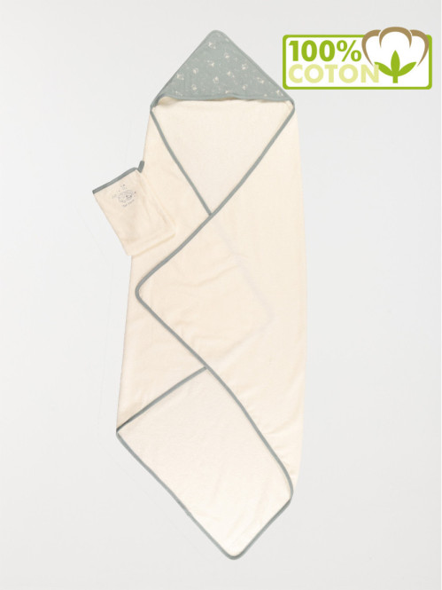 Cape de bain et gant bleu bébé