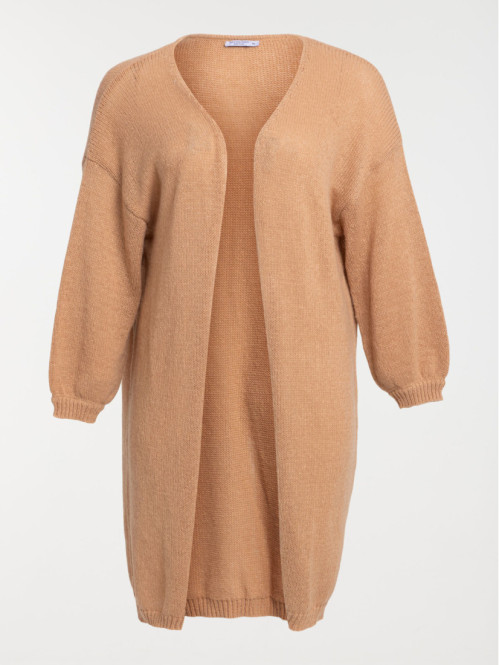Gilet ouvert camel grande taille femme