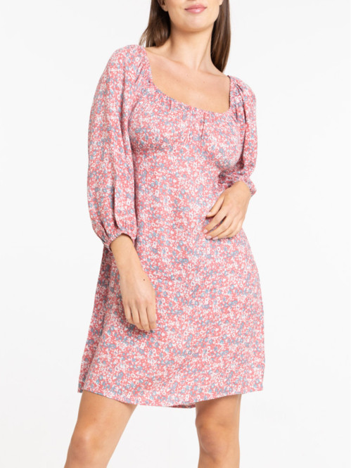 Robe fleurie col carré femme