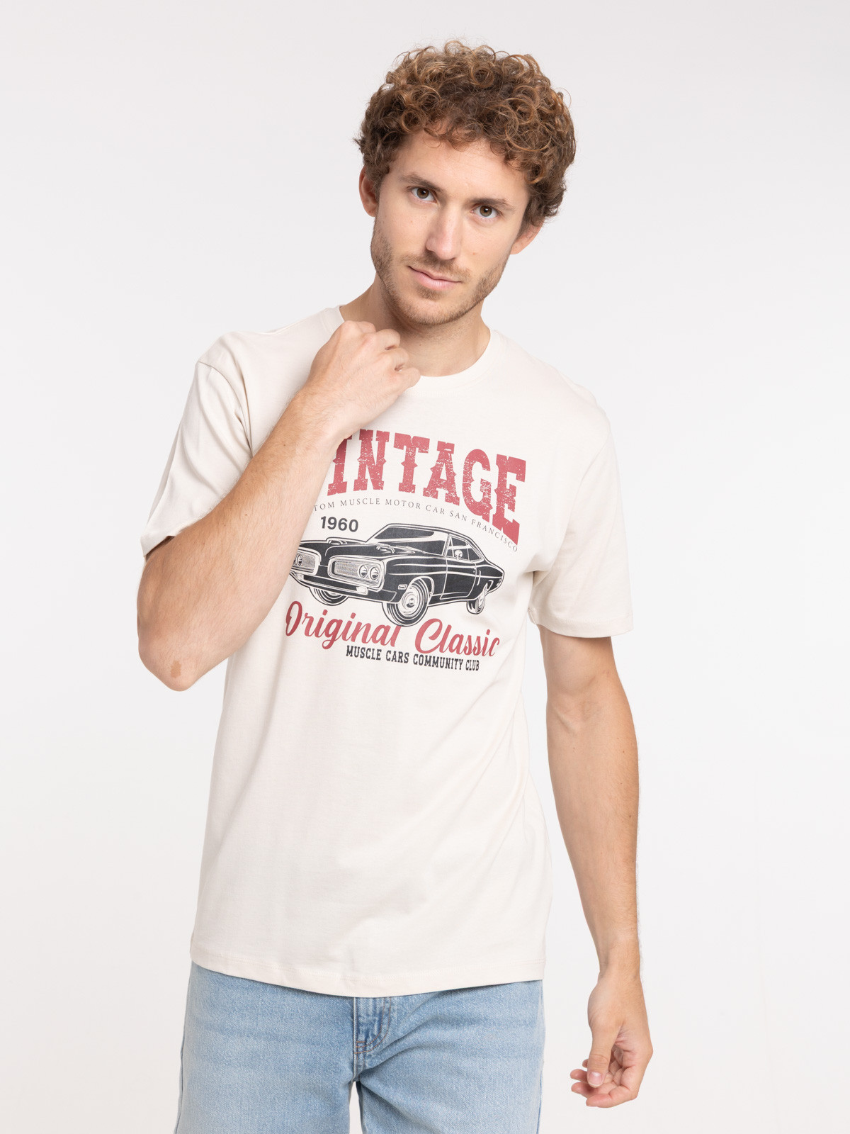 T-shirt vintage beige clair homme