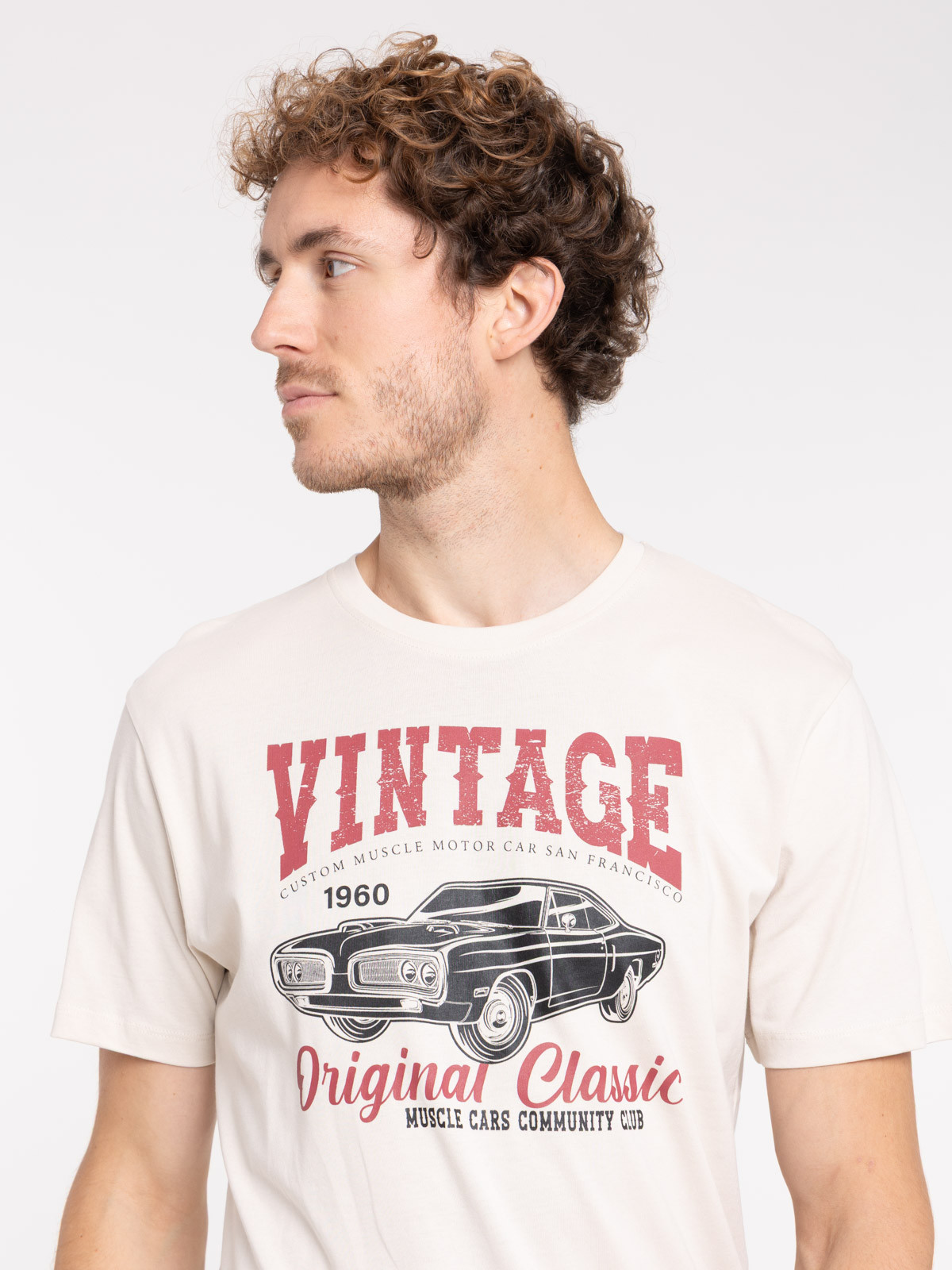 T-shirt vintage beige clair homme
