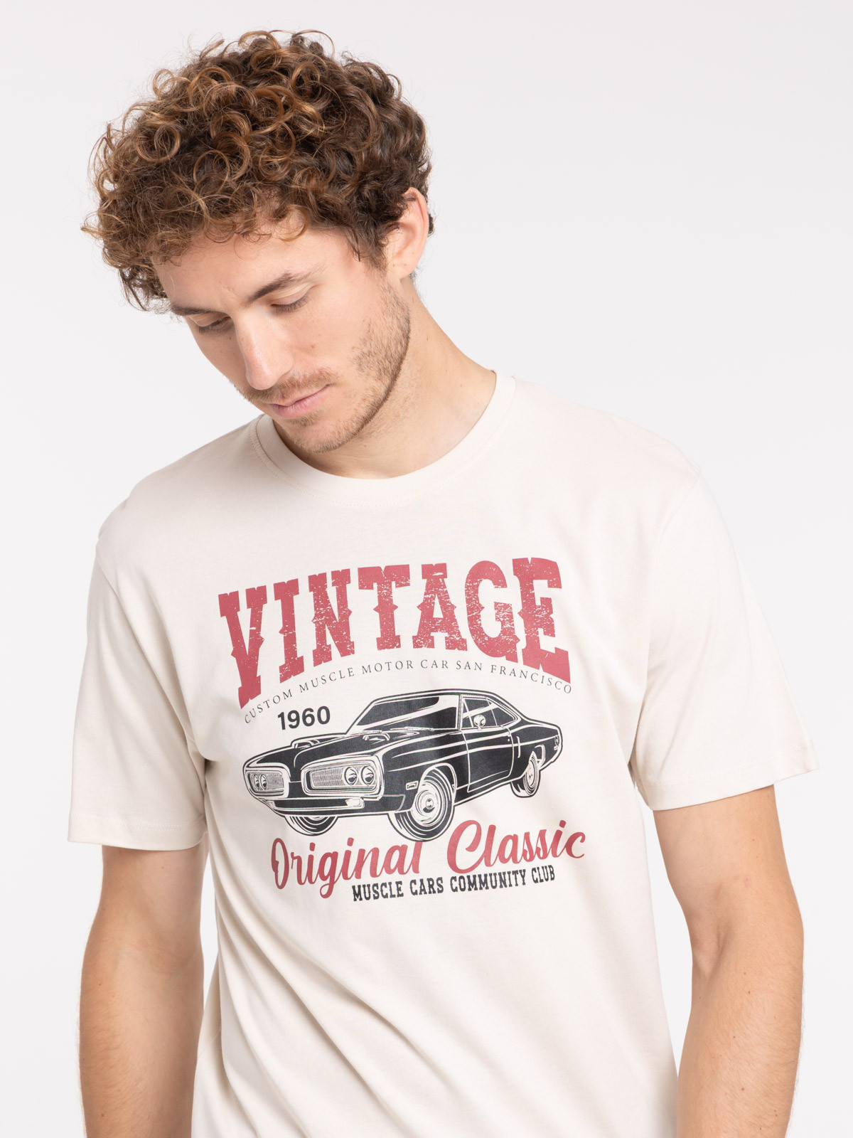 T-shirt vintage beige clair homme