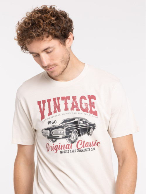 T-shirt vintage beige clair homme