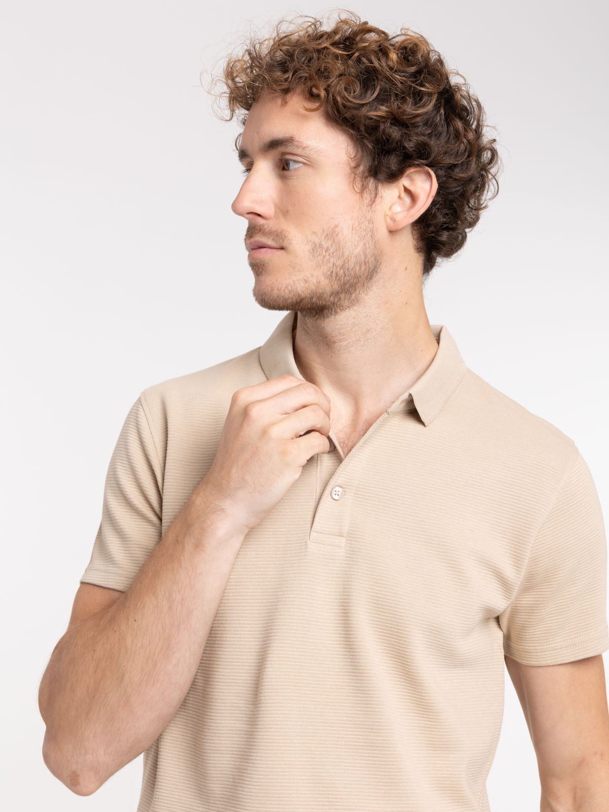 Polo rayures fines coloris sable homme