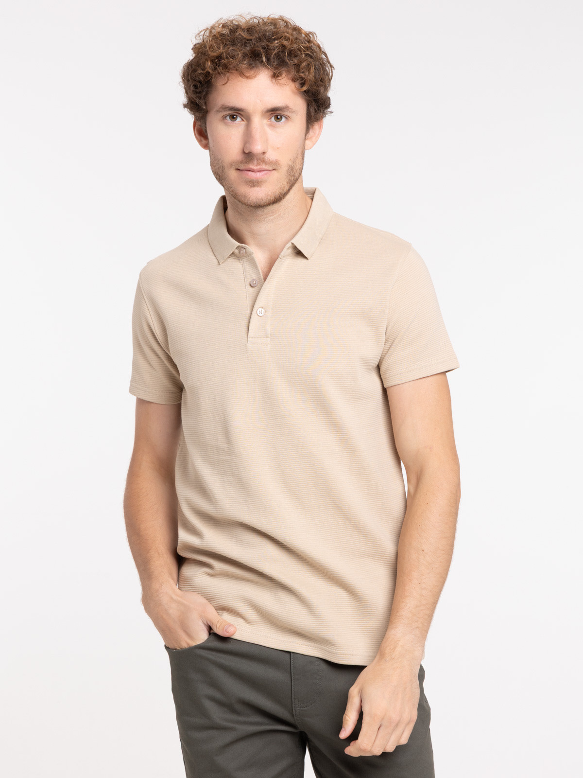 Polo rayures fines coloris sable homme