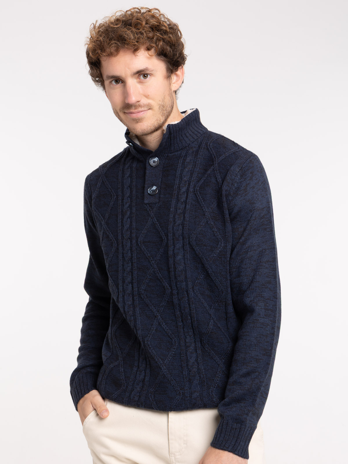 Pull col montant boutonné homme