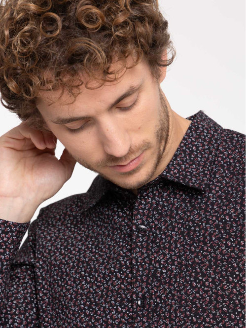 Chemise fleurie noire homme