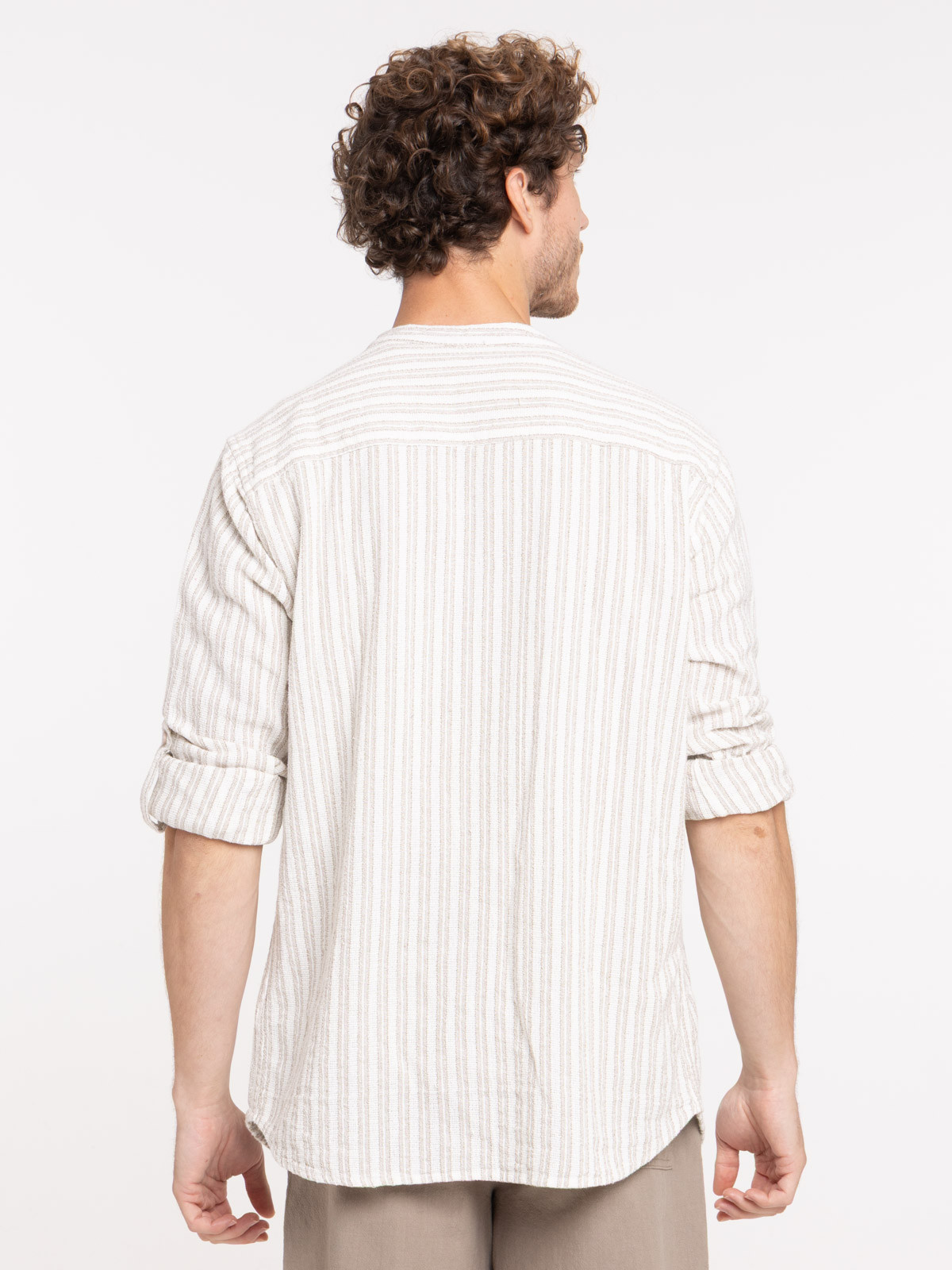 Chemise rayée homme coloris sable