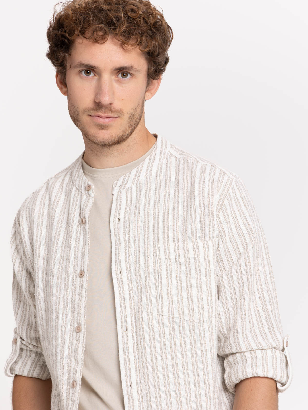 Chemise rayée homme coloris sable