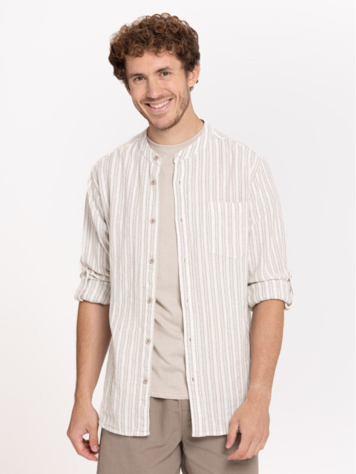 Chemise rayée homme coloris sable