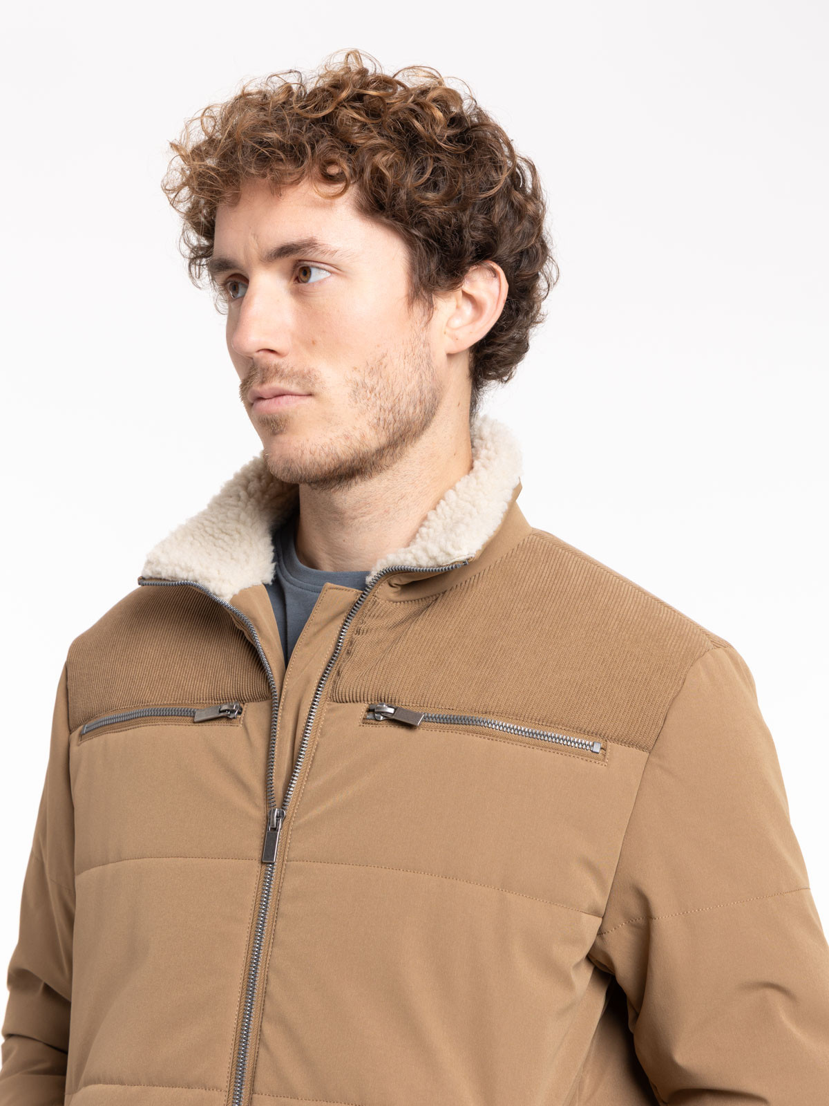 Blouson café foncé col sherpa homme Blouson café foncé col sherpa homme